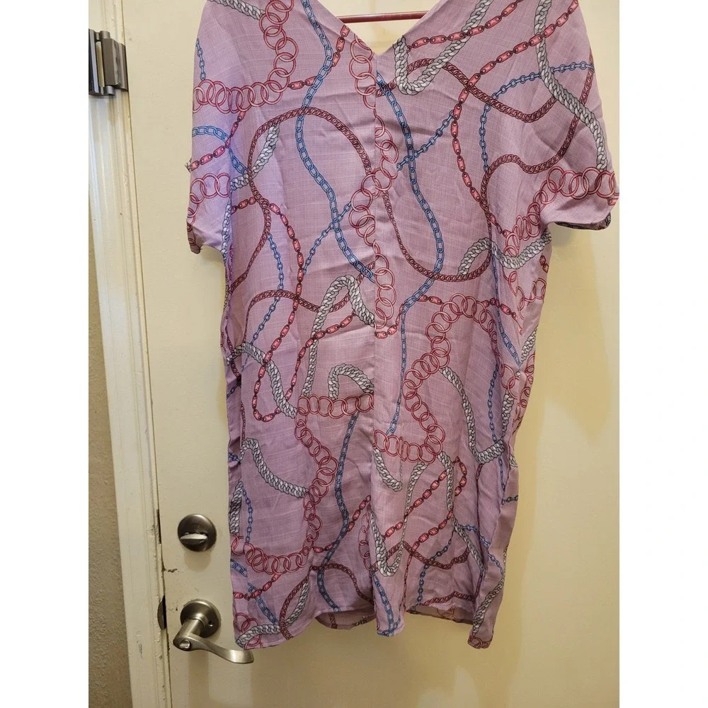 MTS Lilac Chain Print V-Neck‎ Shift Mini Dress Made in USA D1237 Small 209